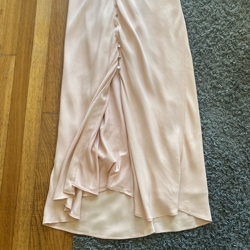 KEEPSAKE Kinship Blush Pink V Neck Gold Button Flare Sleeve Midi Dress Size 4 - Picture 8 of 16